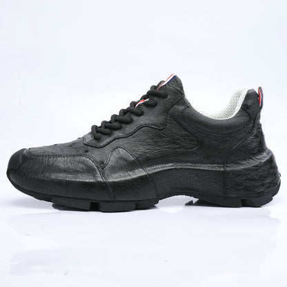 Ostrich leather genuine leather men's sneakers fashion casual shoes in-heel men's shoes 