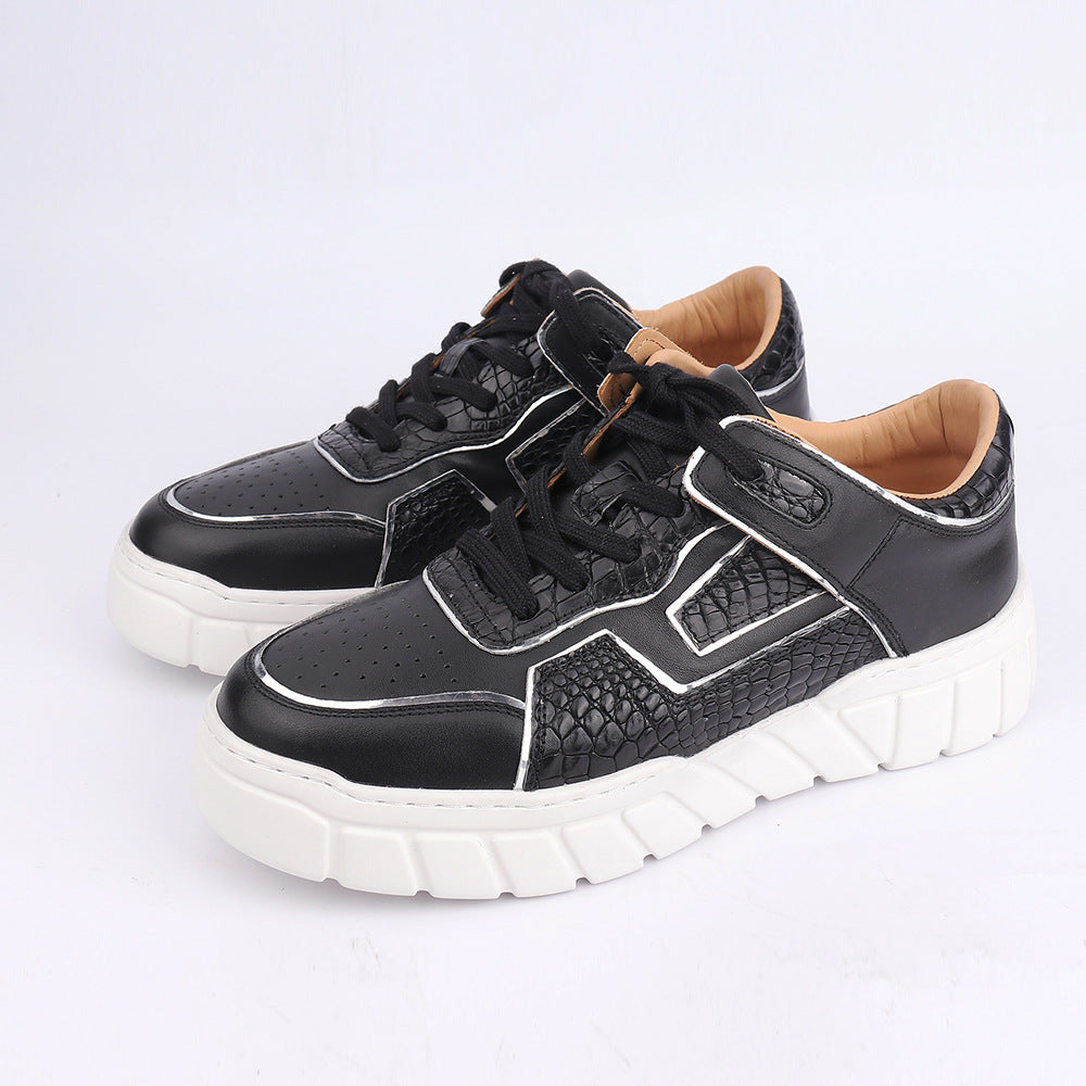 2023新品 ワニ腹の皮 メンズカジュアルシューズ 優れた通気性 ファッション厚底男性靴