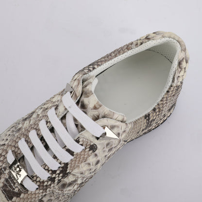 ニシキヘビ皮 本革 メンズスニーカー スポーツカジュアルシューズ 耐摩耗通気男性靴