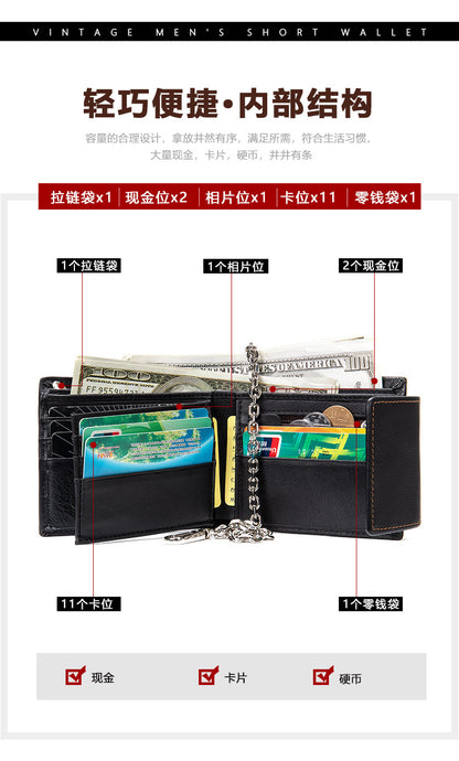 メンズ短財布 牛皮本革製 レトロ 多機能男性用ウォレット