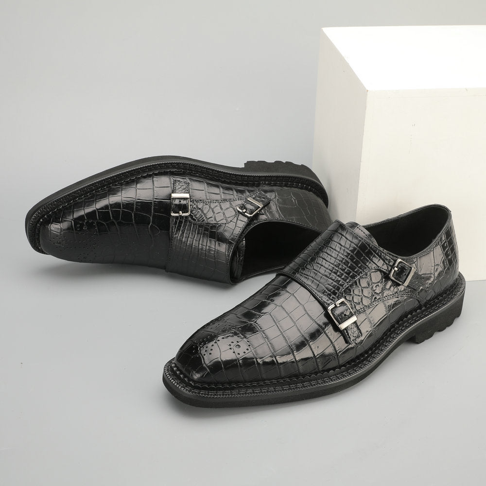 新型ワニ腹の皮メンズ革靴 本革 優れた通気性ゴム底 ビジネスシューズ