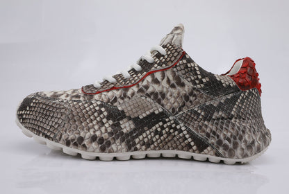 ニシキヘビ皮 本革メンズスニーカースポーツカジュアルシューズ ファッションインヒール男性靴