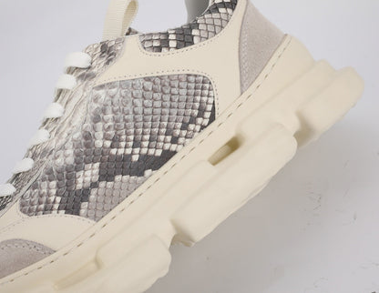 ニシキヘビ皮 メンズカジュアルシューズ ファッション厚底男性靴