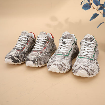 ニシキヘビ皮 本革メンズスニーカースポーツカジュアルシューズ ファッションインヒール男性靴