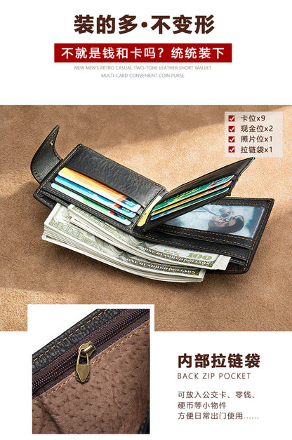 メンズ短財布 牛皮本革製 鷹 個性 ファッション 男性用カードバッグウォレット