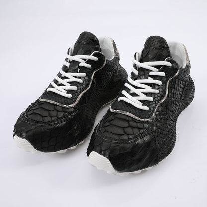 ニシキヘビ皮 本革メンズスニーカースポーツカジュアルシューズ ファッションインヒール男性靴