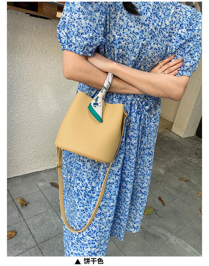 Genuine leather bucket bag women's fashion large capacity crossbody bag handbag fashion