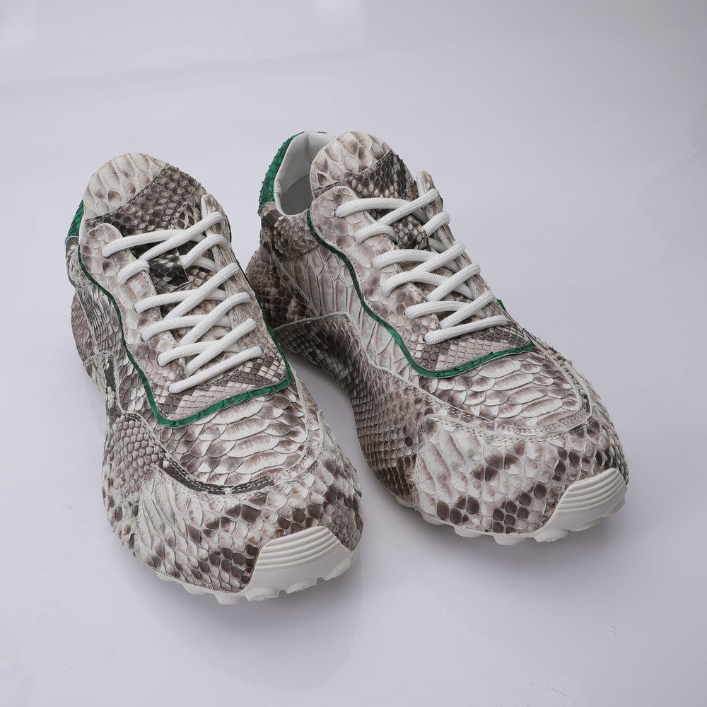 ニシキヘビ皮 本革メンズスニーカースポーツカジュアルシューズ ファッションインヒール男性靴