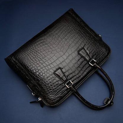 シャムワニ腹の皮 ブリーフケース本革 メンズバッグ ダブルファスナー ハンドバッグ ファイルバッグ 男性用ビジネスバッグ 手提げかばん