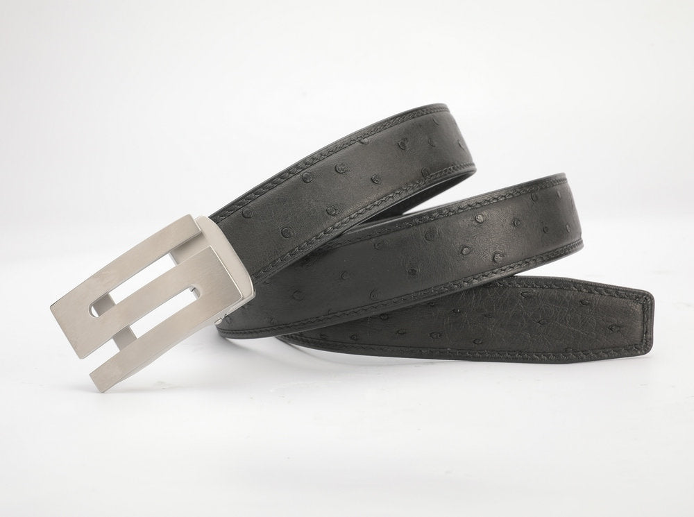 新型ダチョウ皮 本革メンズベルト自動バックル幅3.4cmビジネスカジュアル高級感紳士ベルト