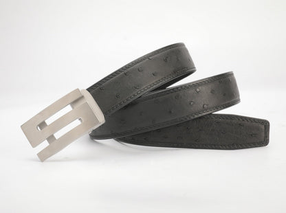 新型ダチョウ皮 本革メンズベルト自動バックル幅3.4cmビジネスカジュアル高級感紳士ベルト