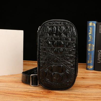 ワニ骨の皮 メンズバストバッグ 本革カジュアル アウトドア ショルダーバッグ 斜めがけバッグ ミニファッションウエストバッグ