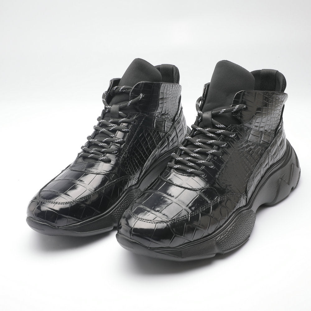 Crocodile Belly Skin Men's Short Boots Fashion Casual Platform Shoes Men's Shoes 
