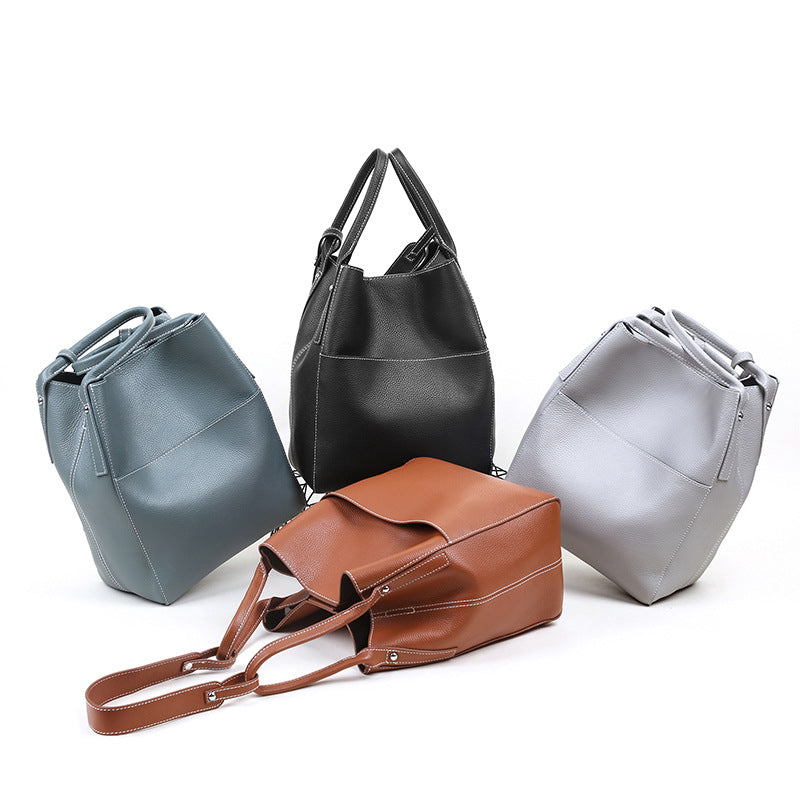 Cowhide fashion shoulder bag diagonal shoulder bag armpit genuine leather bag big bucket women bag
