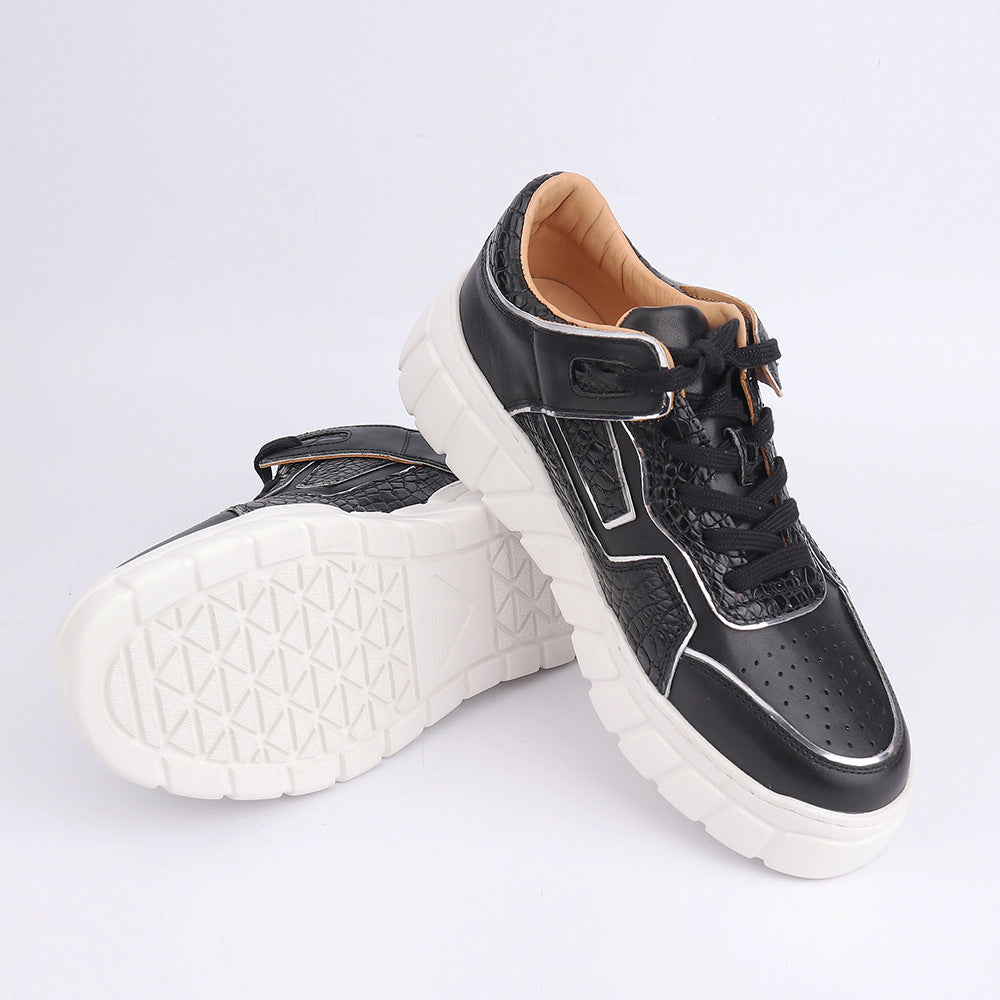 2023新品 ワニ腹の皮 メンズカジュアルシューズ 優れた通気性 ファッション厚底男性靴