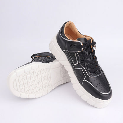 2023新品 ワニ腹の皮 メンズカジュアルシューズ 優れた通気性 ファッション厚底男性靴