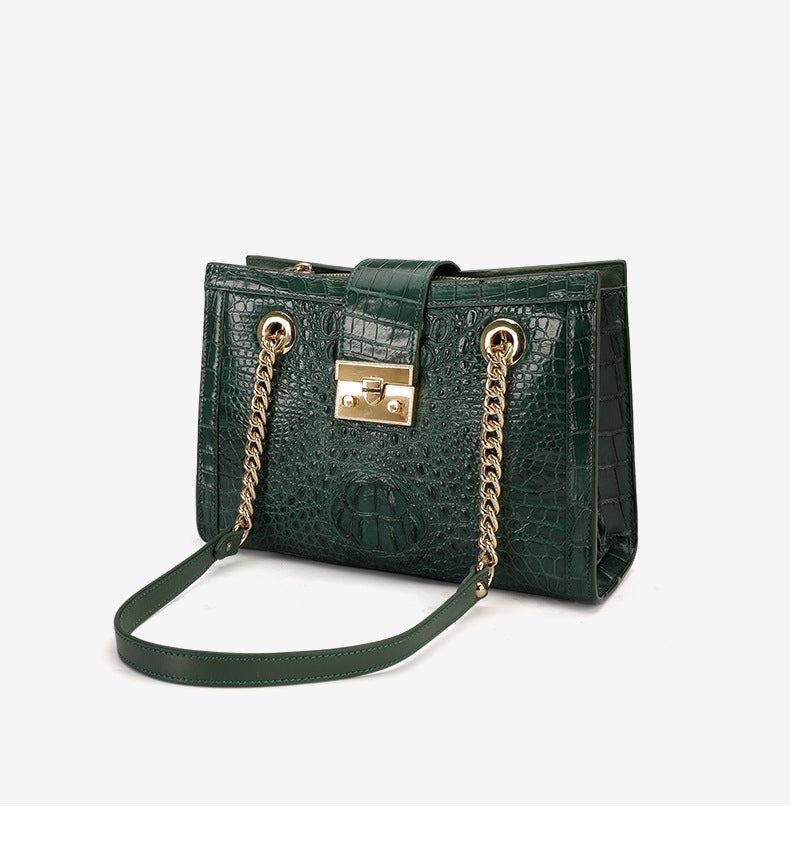 シャムワニ皮 女性バッグ本革バッグファッショントレンドレディースショルダーバッグ脇バッグ チェーンバッグ