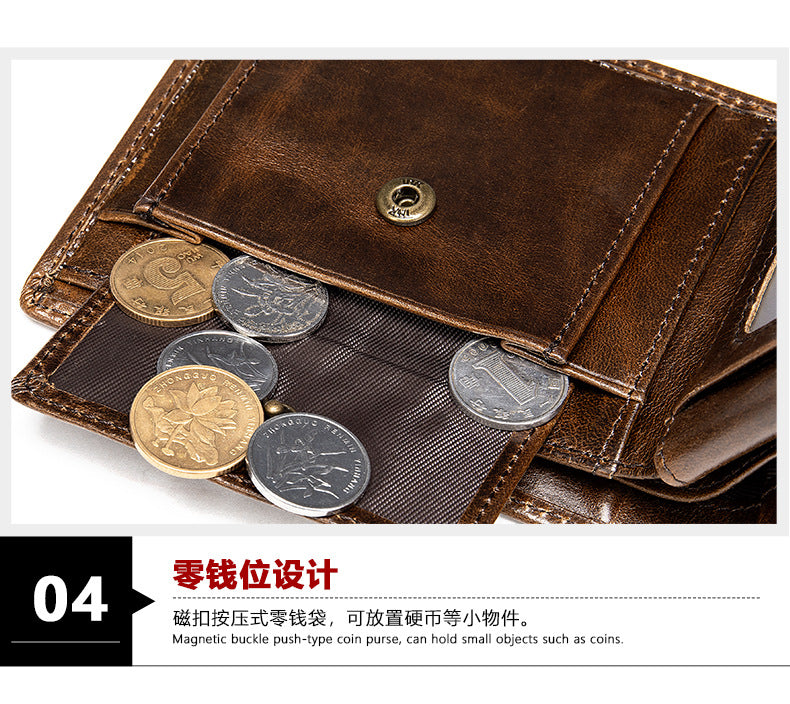 メンズ 短財布 牛皮レトロ盗難防止 手作り 男性用財布