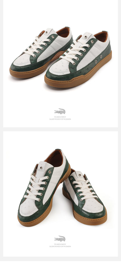 南アフリカ ダチョウの皮 本革 メンズスニーカー スポーツカジュアルシューズ 平底靴