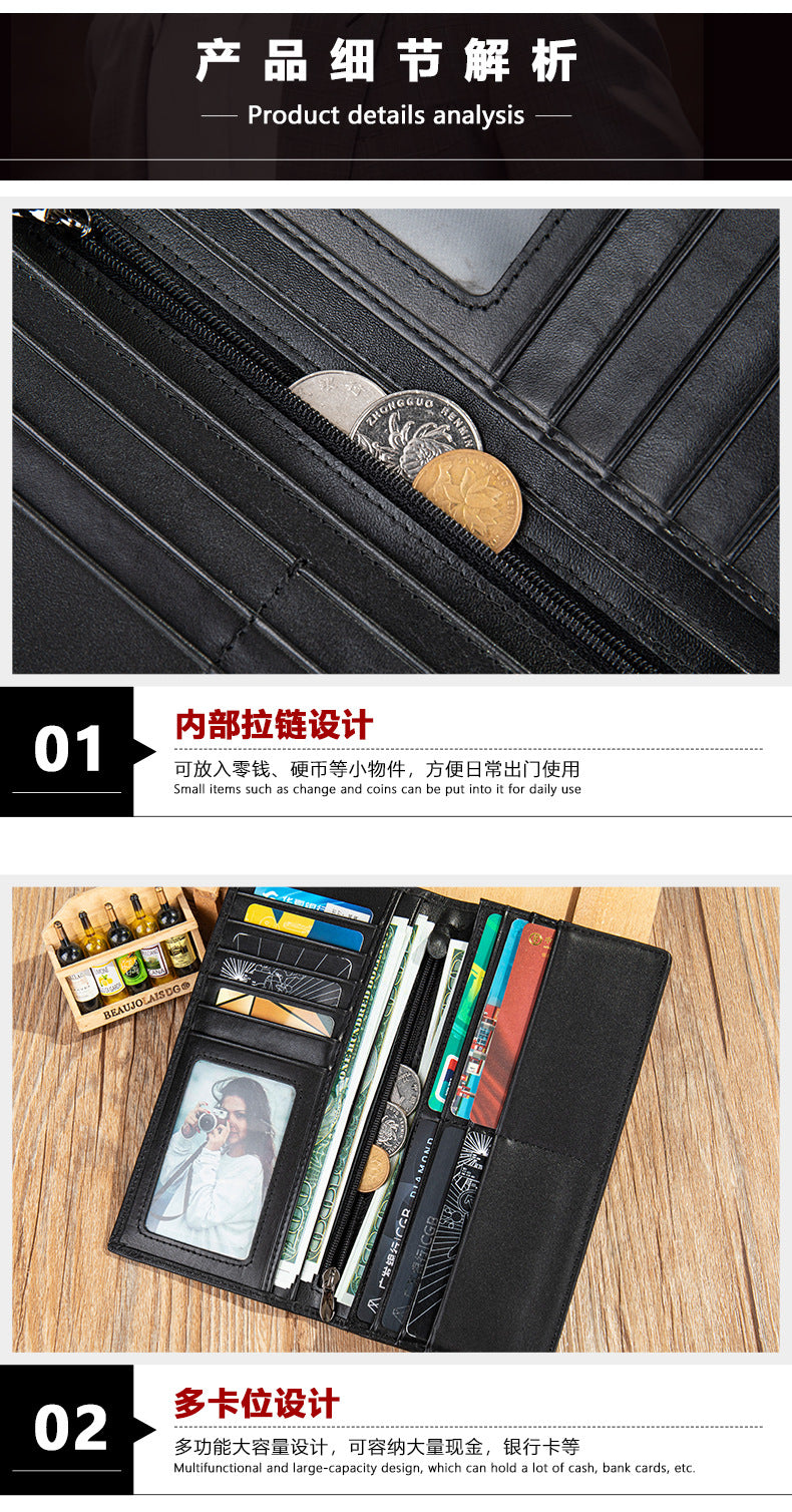 メンズ長財布 なめし 皮高品質小銭入れ誕生日プレゼント贈り物男性用ウォレット