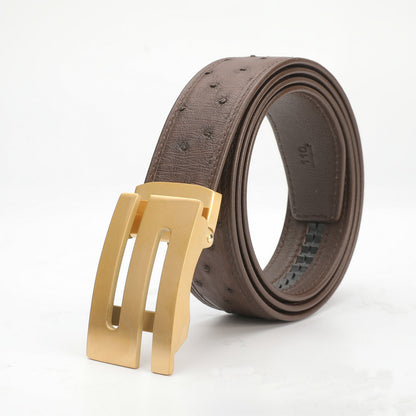 新型ダチョウ皮 本革メンズベルト自動バックル幅3.4cmビジネスカジュアル高級感紳士ベルト