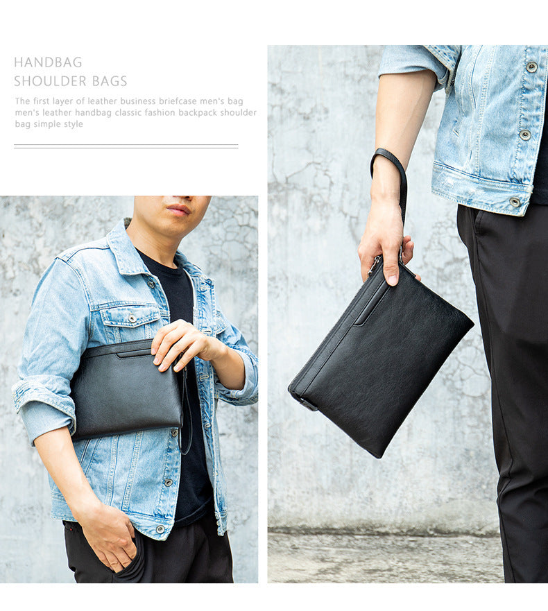 メンズクラッチバッグ 牛皮 本革製 韩国ファッション ビジネス男性用手首バッグ