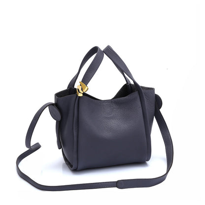 Genuine cowhide leather women's handbag bucket bag shoulder bag commuting 2way bag goes with anything
