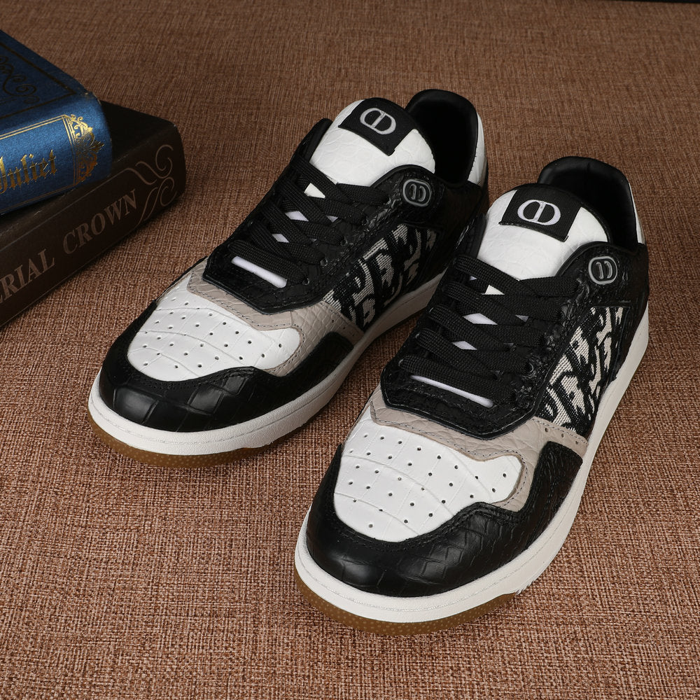 Crocodile Skin Genuine Leather Men's Sneakers Fashion Casual Shoes Rubber Sole Excellent Breathability Men's Shoes 