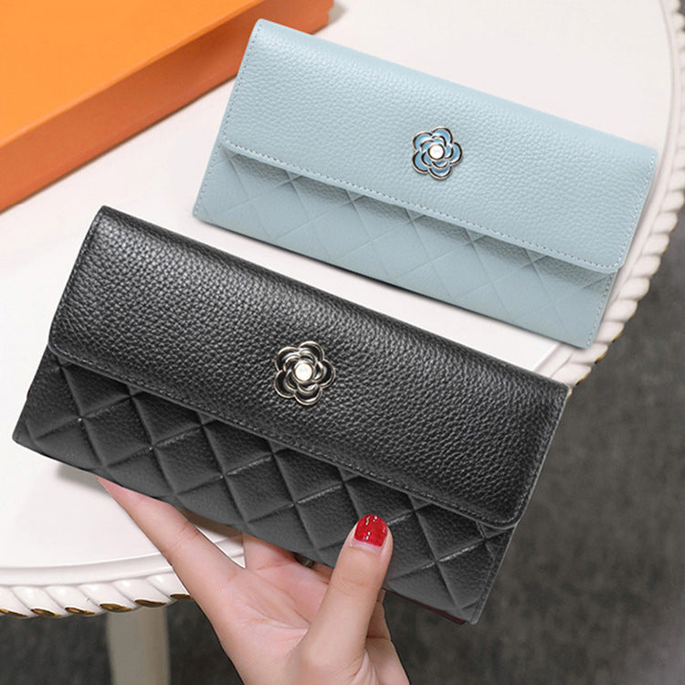 Ladies wallet cowhide clutch bag mobile pouch long wallet genuine leather wallet fashion