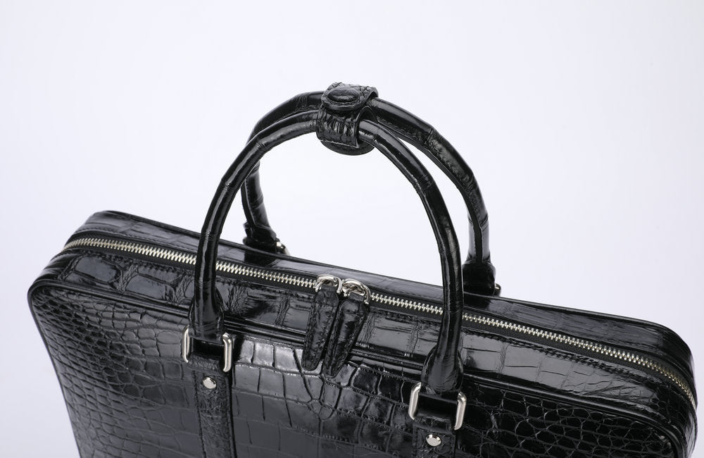 シャムワニ腹の皮 本革 メンズブリーフケース 高品質 男性用オフィスバッグ ビジネスバッグ ファイルバッグ 手提げかばん