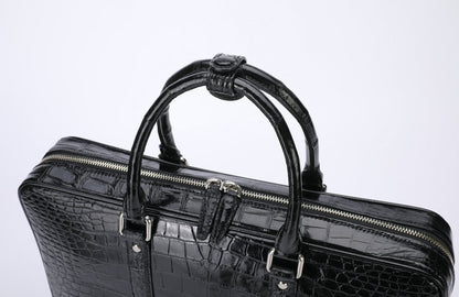 シャムワニ腹の皮 本革 メンズブリーフケース 高品質 男性用オフィスバッグ ビジネスバッグ ファイルバッグ 手提げかばん