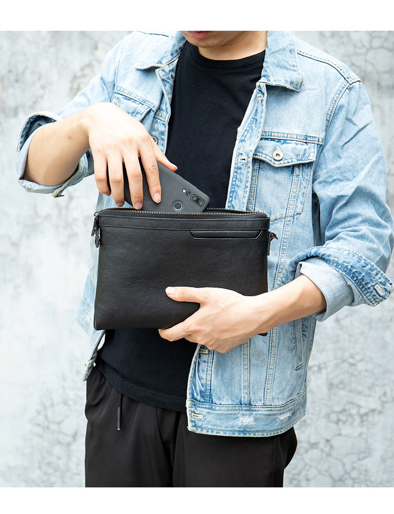 メンズクラッチバッグ 牛皮 本革製 韩国ファッション ビジネス男性用手首バッグ