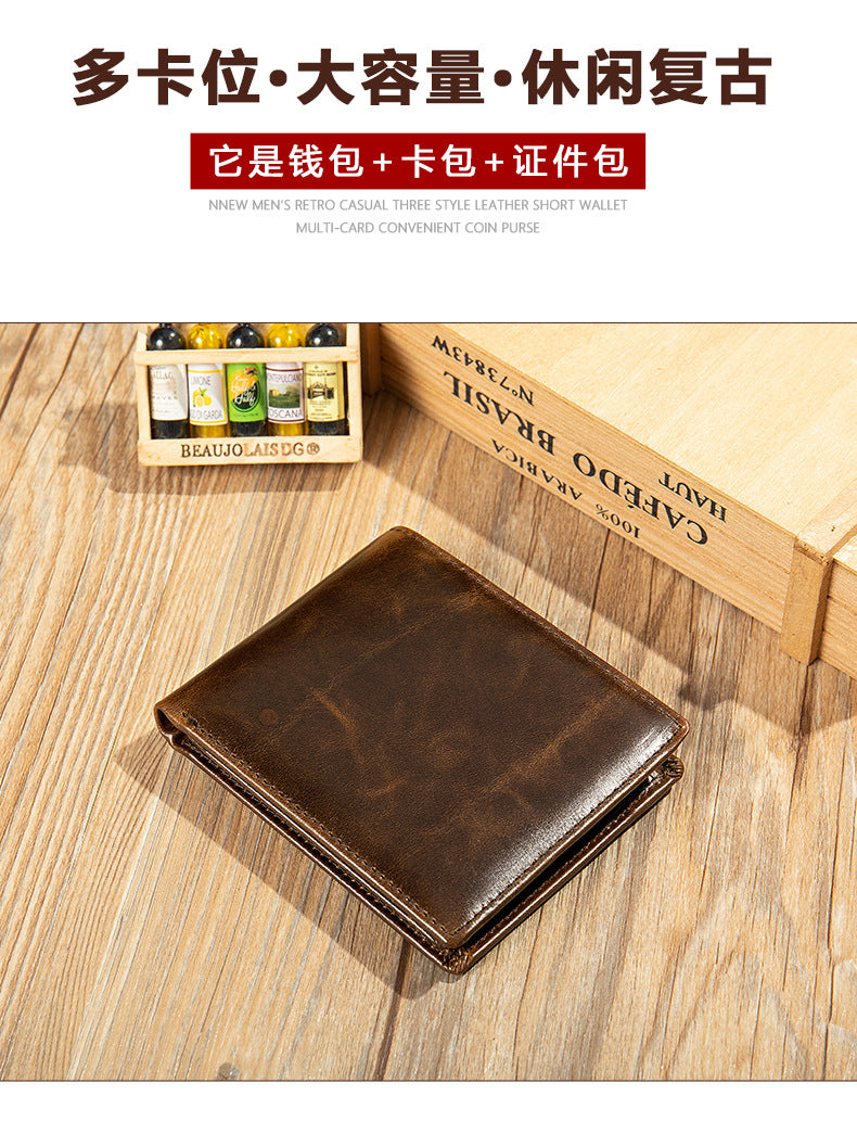 メンズ 短財布 牛皮レトロ盗難防止 手作り 男性用財布