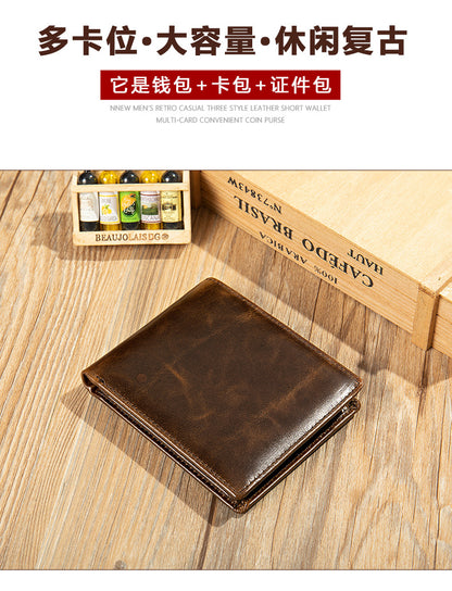 メンズ 短財布 牛皮レトロ盗難防止 手作り 男性用財布