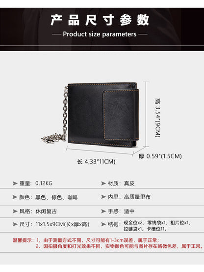 メンズ短財布 牛皮本革製 レトロ 多機能男性用ウォレット