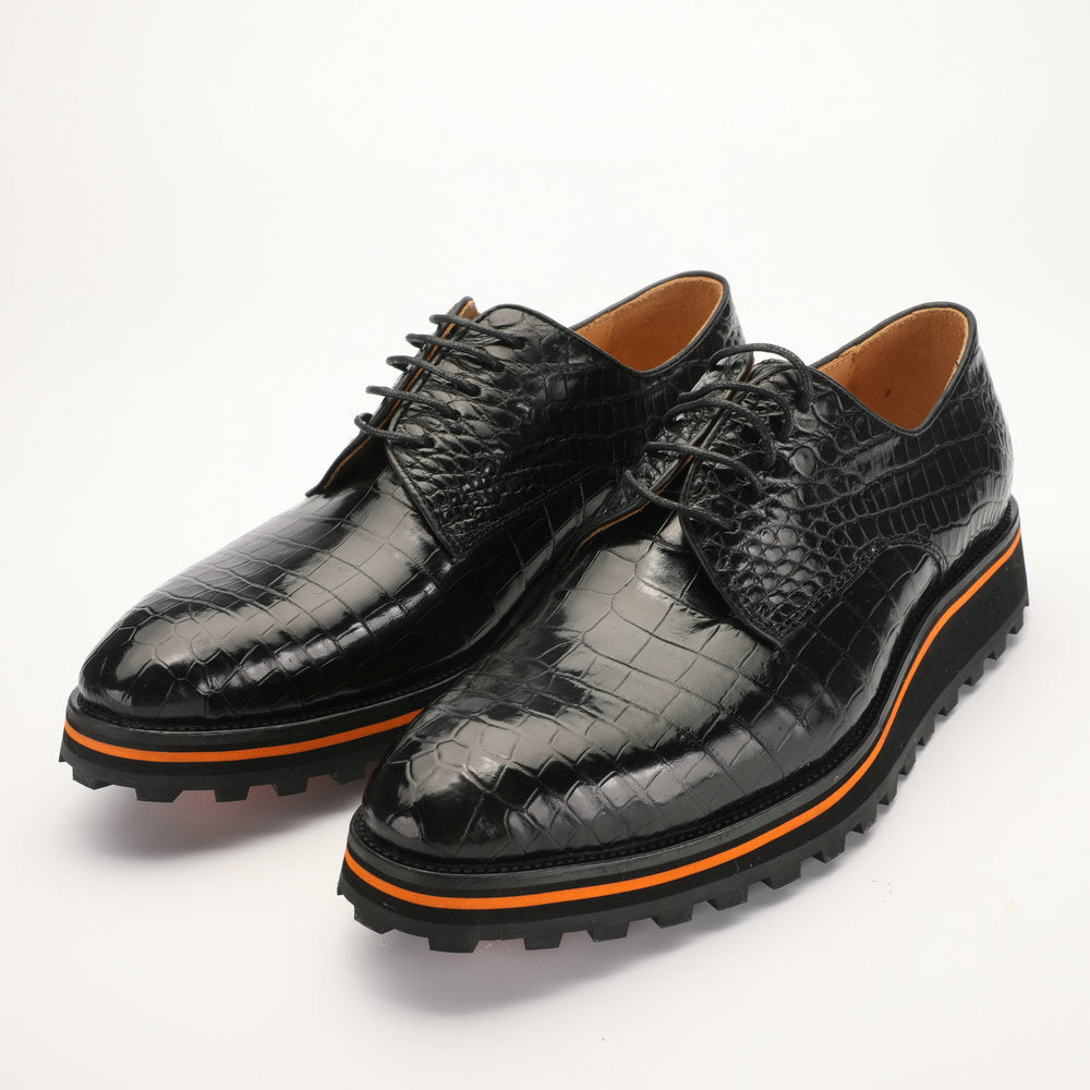 新型ワニ皮メンズ革靴 本革カジュアル厚底 滑り止め ビジネスシューズ