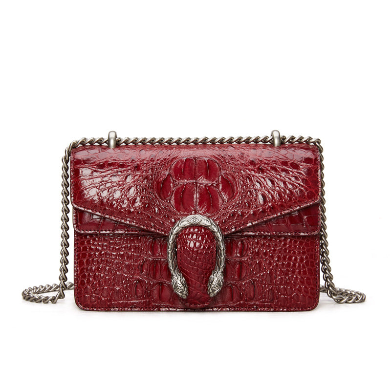 クロコダイル革のチェーンバッグおしゃれ本革レディースショルダーバッグカジュアルバッグ女性