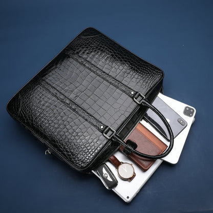 シャムワニ腹の皮 本革 メンズブリーフケース 高品質 男性用オフィスバッグ ビジネスバッグ ファイルバッグ 手提げかばん
