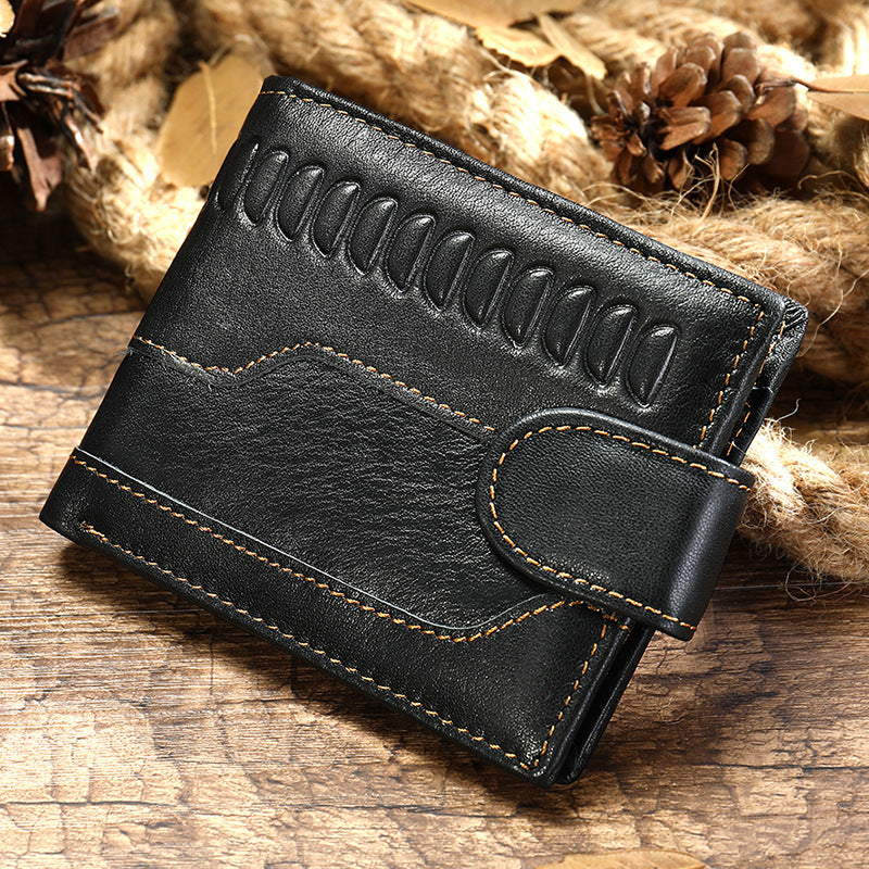 メンズ短財布 牛皮本革製 レトロ 多機能 男性用カードバッグウォレット