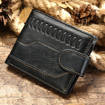 メンズ短財布 牛皮本革製 レトロ 多機能 男性用カードバッグウォレット