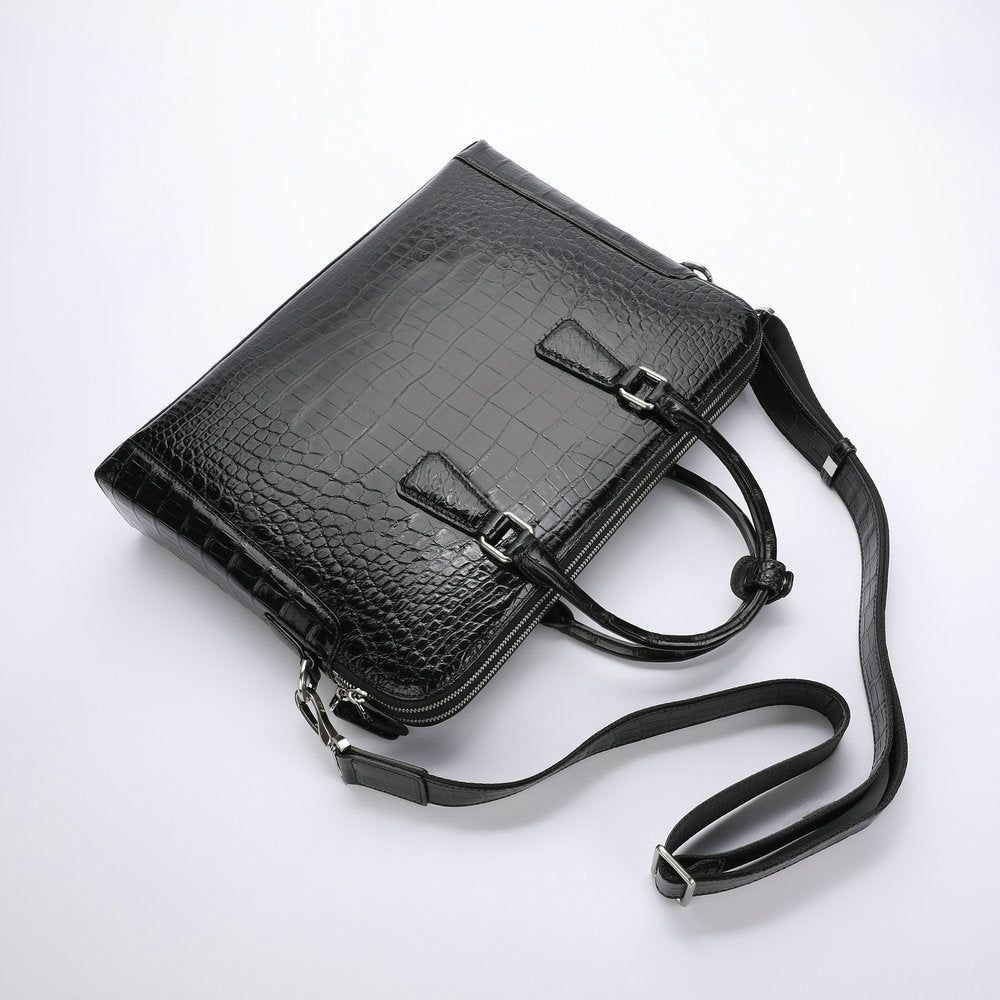 シャムワニ腹の皮 ブリーフケース本革 メンズバッグ ダブルファスナー ハンドバッグ ファイルバッグ 男性用ビジネスバッグ 手提げかばん