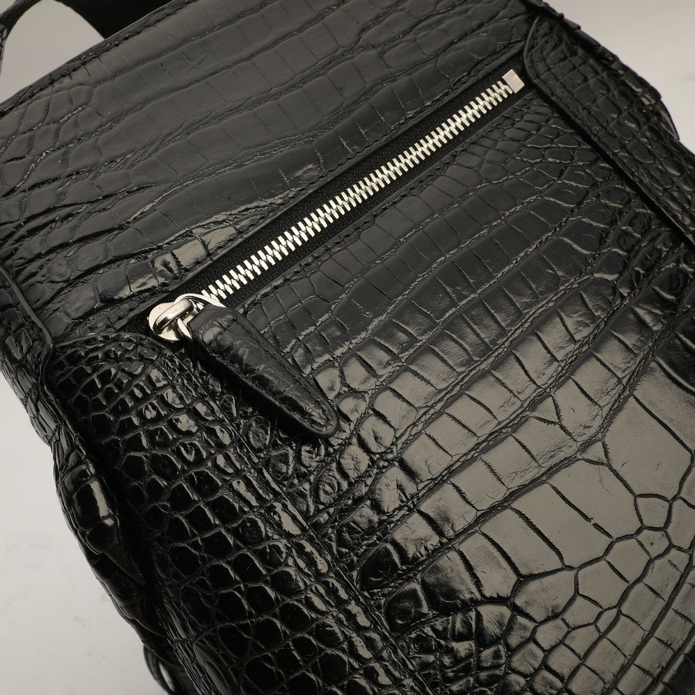 Siamese Crocodile Belly Skin Men's Shoulder Bag Genuine Leather Commuting Business Casual Crossbody Bag with Claws on the Side Edges 