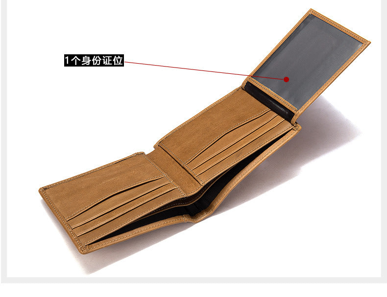 メンズ短財布 牛皮本革製 レトロ 2つ折りカード入れrfid 磁気防止カードバッグ