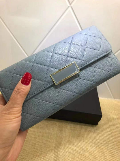 Ladies genuine leather long wallet check wallet cowhide clutch bag mobile pouch fashion 