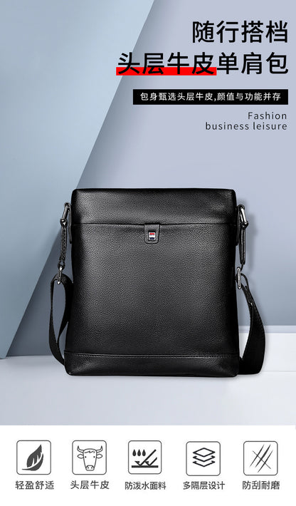 メンズショルダーバッグ 牛皮本革製 大容量 カジュアル男性用バッグ