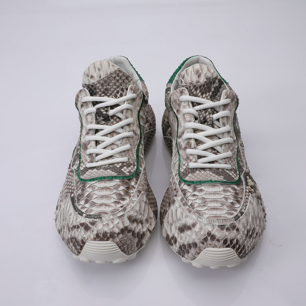 ニシキヘビ皮 本革メンズスニーカースポーツカジュアルシューズ ファッションインヒール男性靴