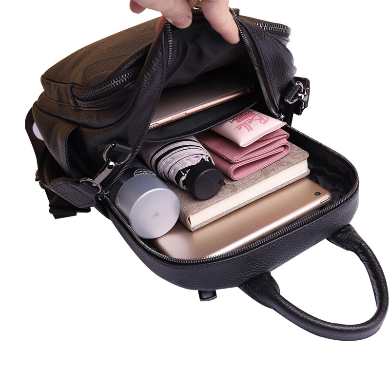 ブラックバックパック大容量カジュアルヘッドレイヤー牛革バックパック手提げ可能ショルダーバッグ