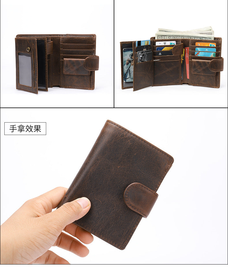 メンズ短財布牛皮本革製レトロクラッチバッグカードバッグ男性用ウォレット