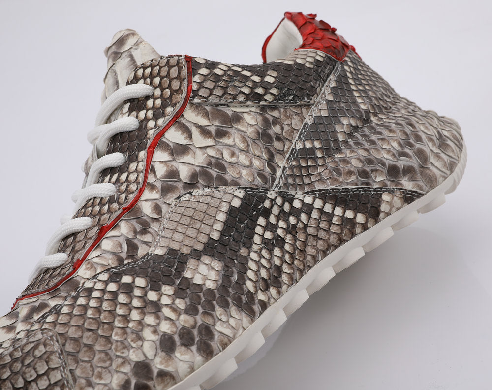 ニシキヘビ皮 本革メンズスニーカースポーツカジュアルシューズ ファッションインヒール男性靴