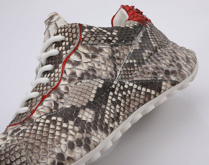 ニシキヘビ皮 本革メンズスニーカースポーツカジュアルシューズ ファッションインヒール男性靴